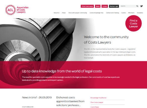 Screenshot of the Association of Cost Lawyers website