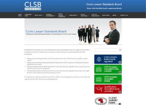 Screenshot of the Costs Lawyer Standards Board website